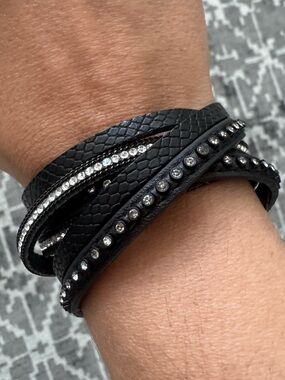 Black Multi-Strand Crystal Wrap Bracelet